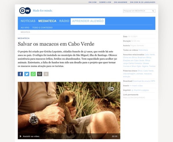 Salvar os macacos em Cabo Verde | MEDIATECA | DW | 15 12 2021